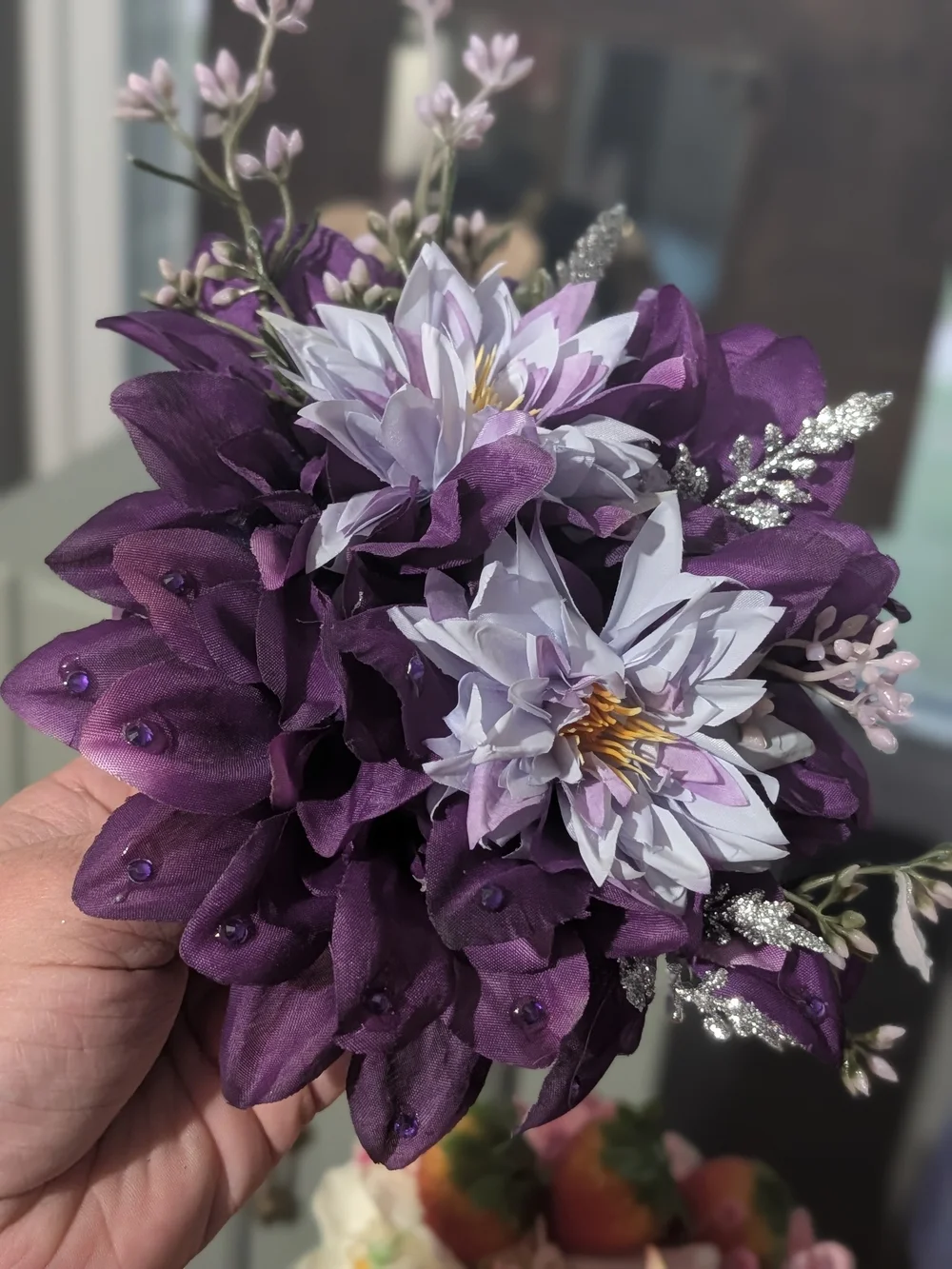 Handmade Purple And Silver Sparkly ✨ Hair Flower Clip